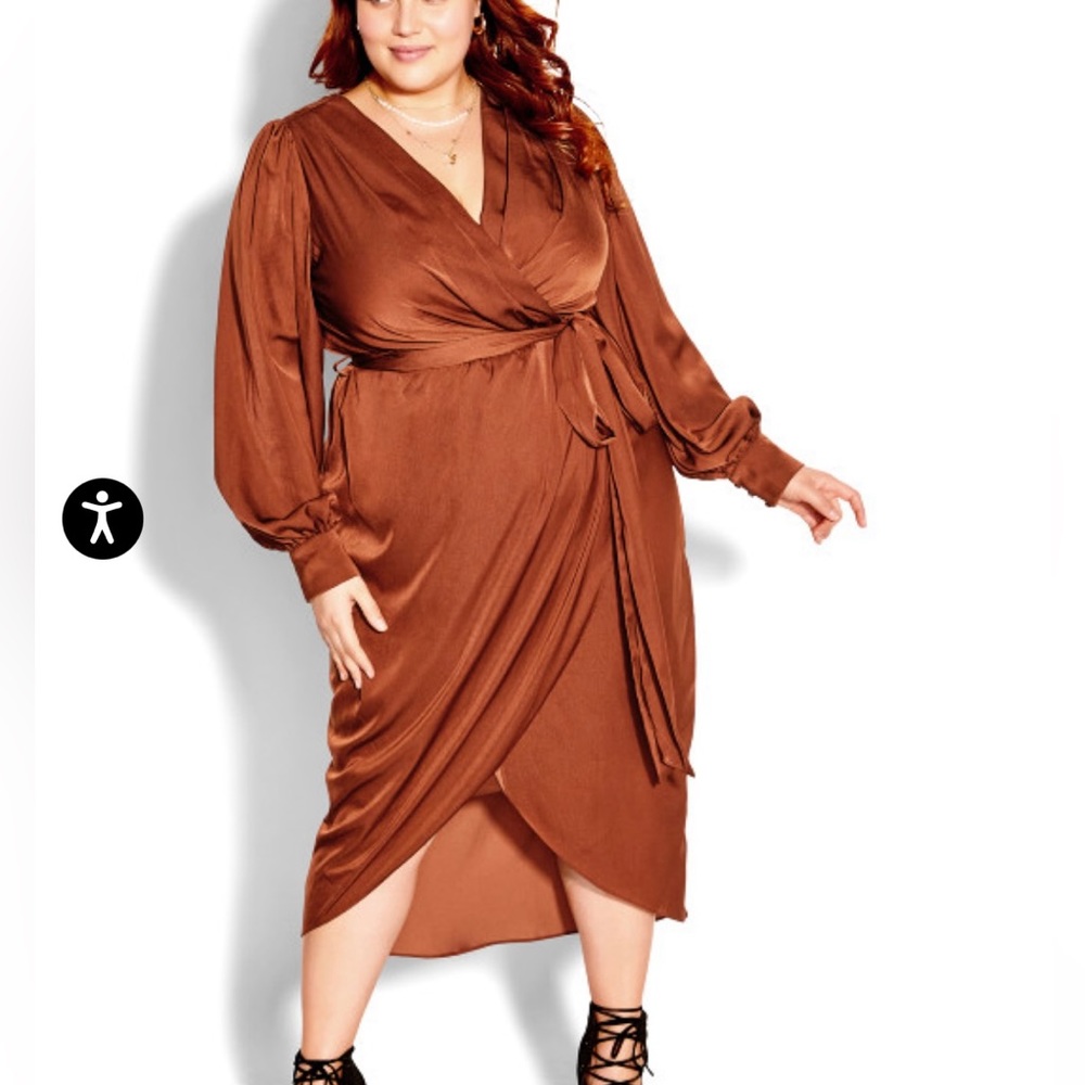 City Chic Opulent Wrap dress in Cocoa. Size M 18.